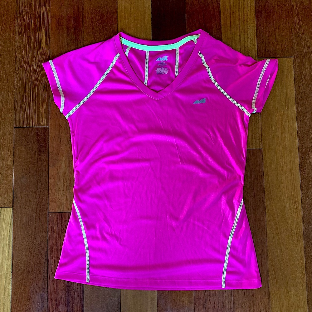 Avia workout yoga running shirt, hot pink with yellow accents, medium